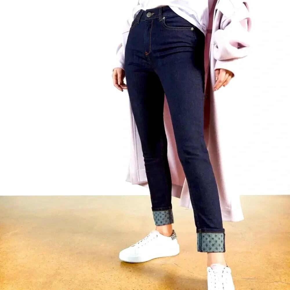 NWT Ted Baker STEFAH Skinny Jeans With Printed Cuff Size 25 Dark Blue #9HA78